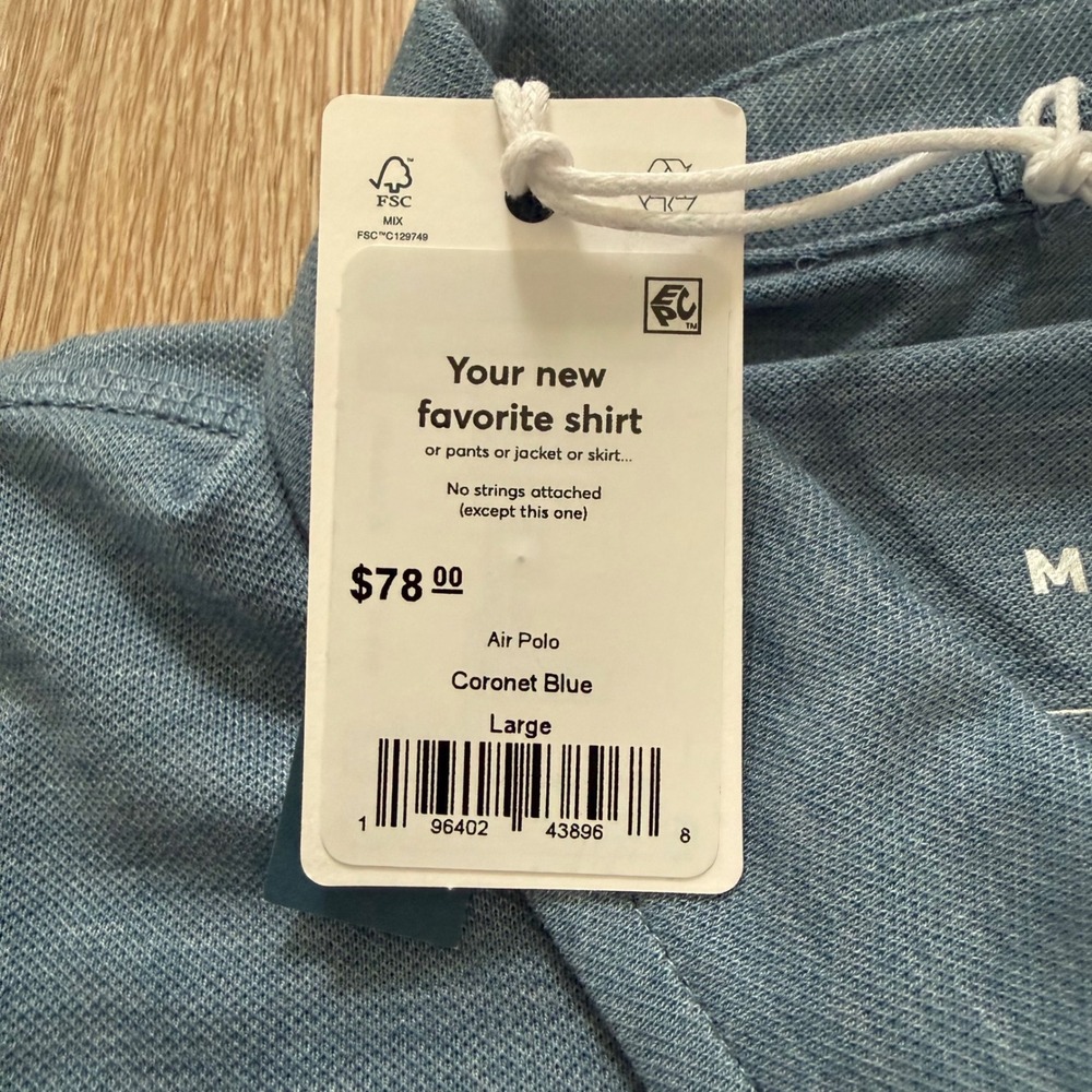 Marine Layer Air Polo Men Large Coronet Blue Re-Spun Sustainable Short Sleeve - Picture 4 of 8